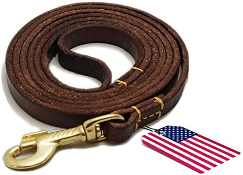 100% Natural Leather Dog Leash, Training Lead, Heavy Duty Leash for Small Dogs / Pets - Dark Brown, Made in USA