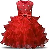 NNJXD Girl Dress Kids Ruffles Lace Party Wedding Dresses Size 3-4 Years Red(110)