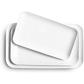DELLING Large Serving Platter Set of 3, 16/14/12 Inch Porcelain Serving Trays for Party - White Ceramic Rectangular Platters for Entertaining, Appetizer Fruit Tray for Gethering Shower Dinner