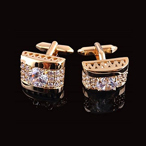 Zadaro Crystal Rhinestone mens dress shirts Cufflinks Elegant Style for Wedding Business Party 1Pair (Gold)