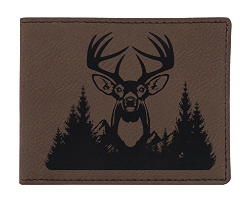 Mens Wallet Buck Hunting Wallets for Men Fathers Day Gifts from Daughter Graduation Gifts for Men Outdoorsy Wallet Hunting Gifts for Men Hunter Gift Laser Engraved Leatherette Bifold Wallet Brown