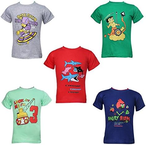 KIDANIA Kids Boys and Girl's Cotton Cartoon Printed Design Summer Wear T-Shirt (Pack of 5,3 and 2)