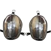 Mandalorian Warrior 18 Gauge Steel Pair of Pauldrons Shoulder Armor with Silver Polish | Adult Costume with Attachable Leather Straps for Halloween, Cosplay, LARP & Christmas Events