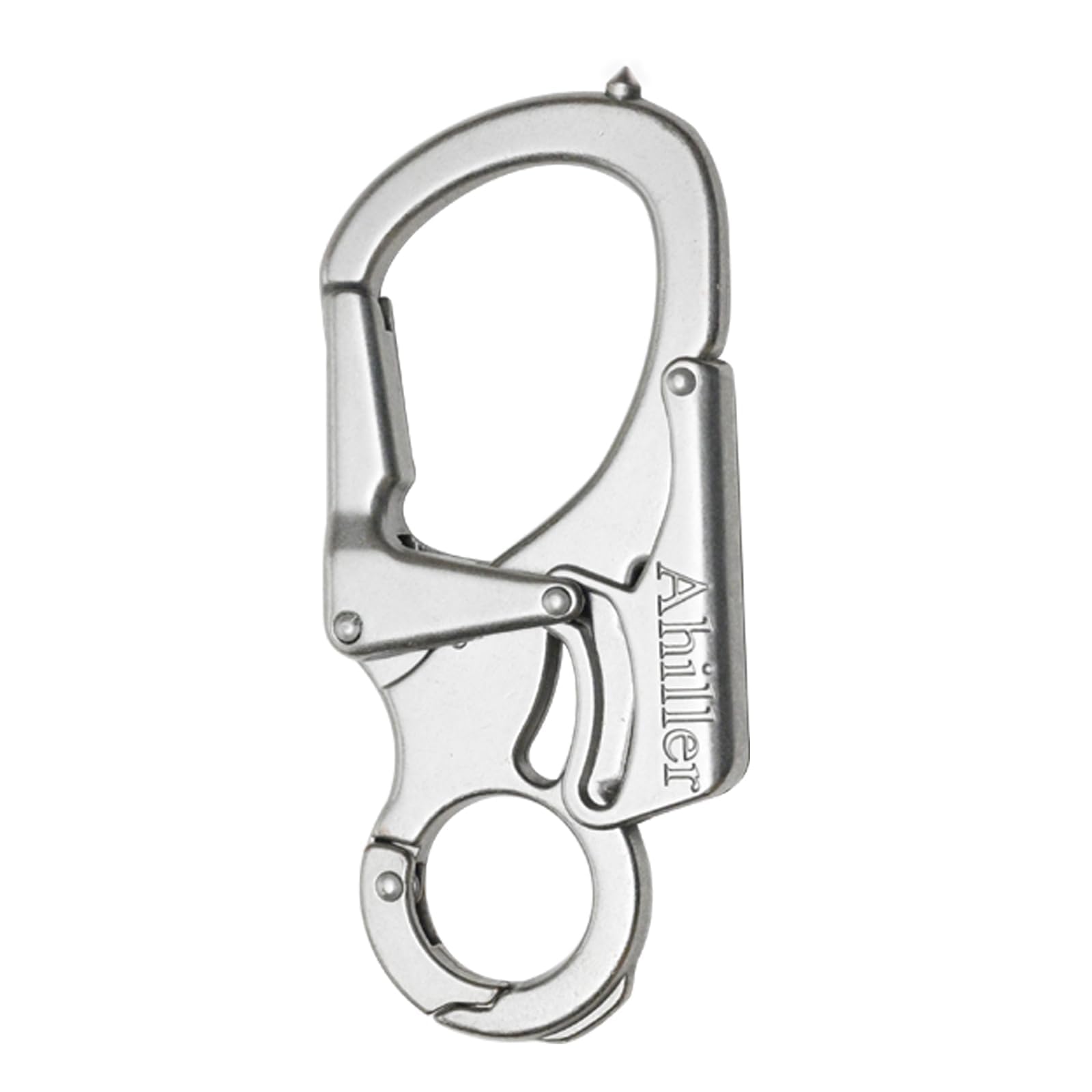 Ahiller Carabiner Keychain Keyring Clip, Cool Double Lock Design - Tungsten Steel Spike - 3" Alloy Car Survival Belt Key Clip for Men Women [Silver-1P]