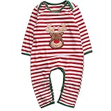 Babys Long Sleeve Striped Christmas Bodysuit Romper Pajama Set Outfits (12-18 Months, Boys)