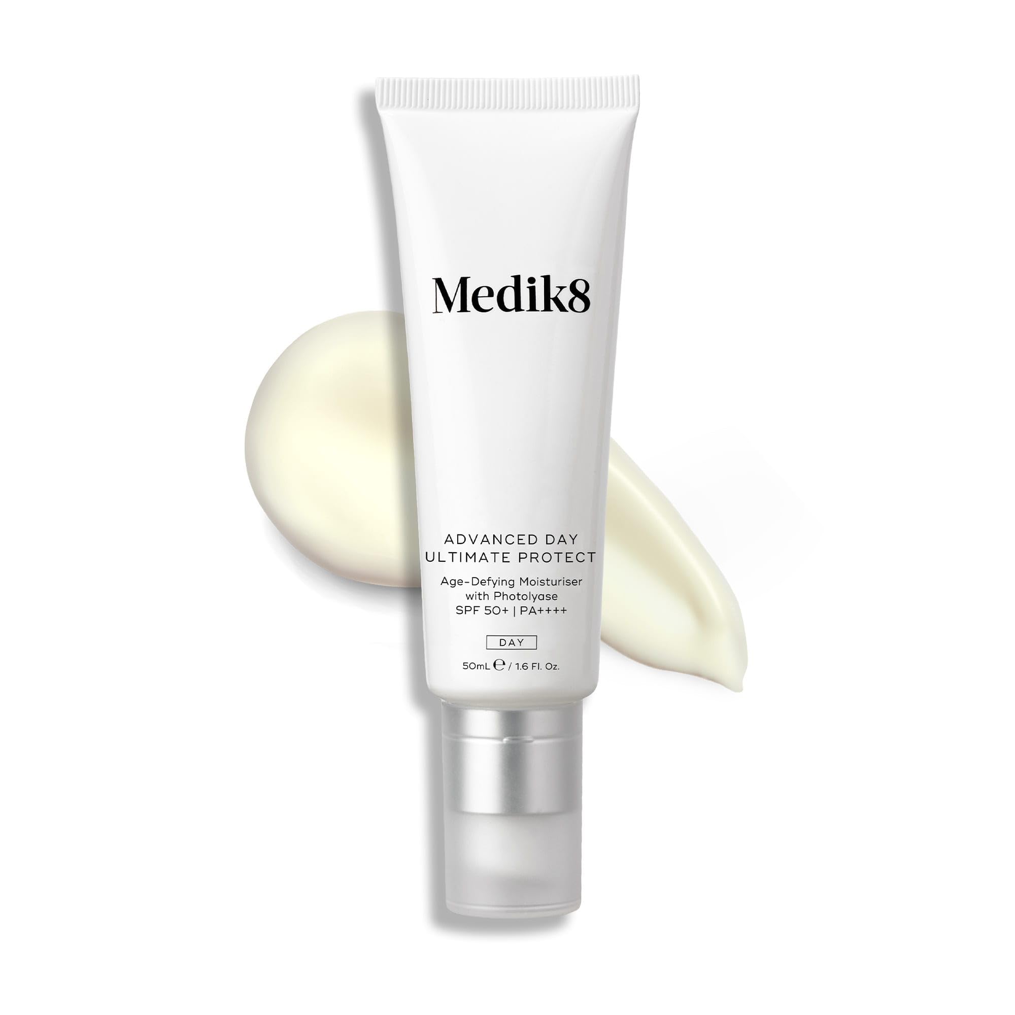 Medik8 Advance Day Ultimate Protect - SPF 50+ Age-Defying Moisturiser with Photolyase SPF 50+ PA++++ - Hydrating & Non-Greasy UV Protection - With Age-Defying DNA Repair Enzymes - 50ml