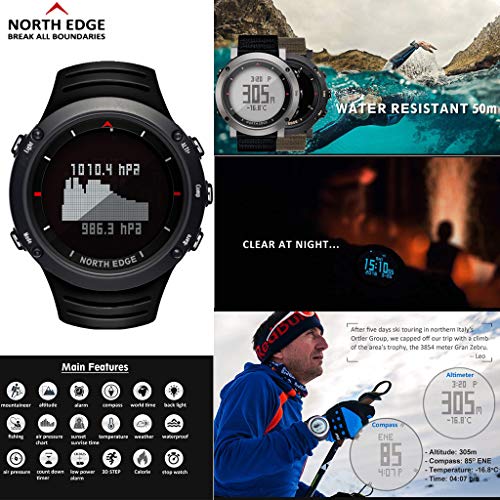 North Edge Altay Sports Smart Outdoor Compass Wrist Watch Back Light for Fishing (Gray) - Thumbnail 5