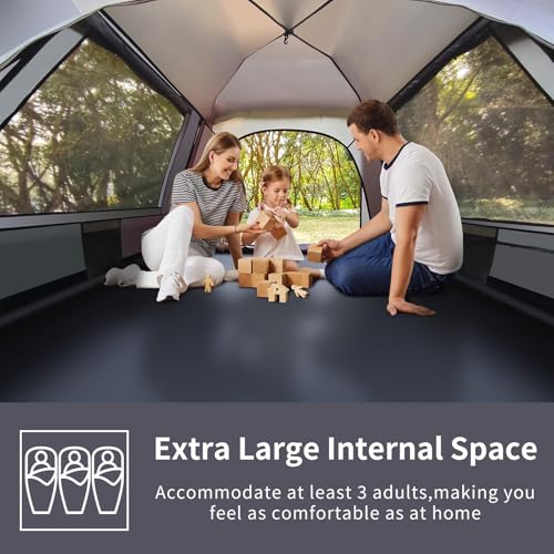 Camping Tent, 3 Man Pop Up Tent Extra Large Waterproof Automatic Dome Tent with 2 Rainproof Windows, 2 Layers Family Festival Tent with Removable Outer Layer, Tent for Camping Picnic