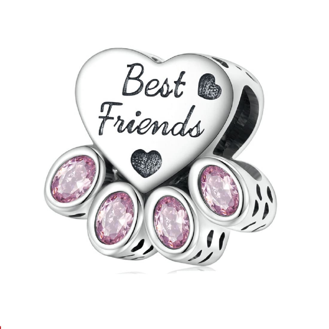 FeatherWish Sterling Silver 925 Charm Dog Puppy Best Friend Charm Pink Love Heart Pet Animal Bead Fits And Compatible With Pandora Bracelets Gift Daughter Mum Birthday Sister (Pink Paw)