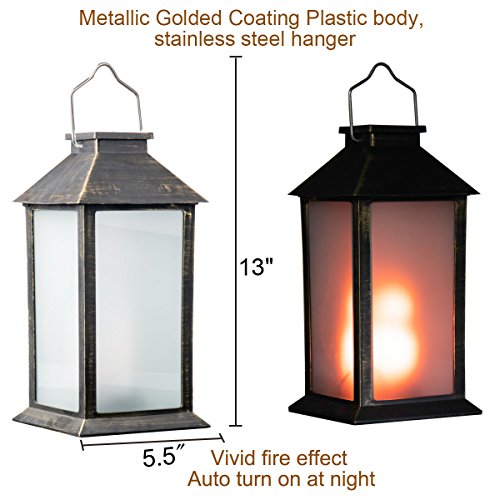 13" Vintage Style Solar Powered Flame Effect (Metallic Coating Black