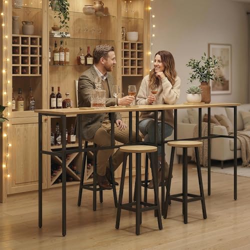 HOMCOM 6-Piece Bar Table Set, 2 Breakfast Tables with 4 Stools, Counter Height Dining Tables & Chairs for Kitchen, Living Room, Grey-Brown Wood Grain