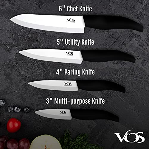 Vos Ceramic Knives with Block Holder 4 Piece Knife Set Chef Knife