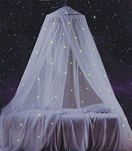 South to East Bed Canopy with Glow in the Dark Stars, Children, White | Mosquito net for baby, kids, boys, girls, girls. Cot canopy for baby and child, oulit girl bed full size