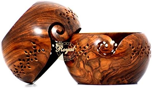 Rosewood Crafted Wooden Yarn Storage Bowl Knitting Crochet Accessories With Free Wooden Necklace Royal Craft Enterprises (7 X 4 inch)