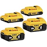 DEWALT 20V MAX Lithium Ion Battery, 2 Ah and 4 Ah, 4-Pack, Fuel Gauge LED Charge Indicators (DCB324-4)