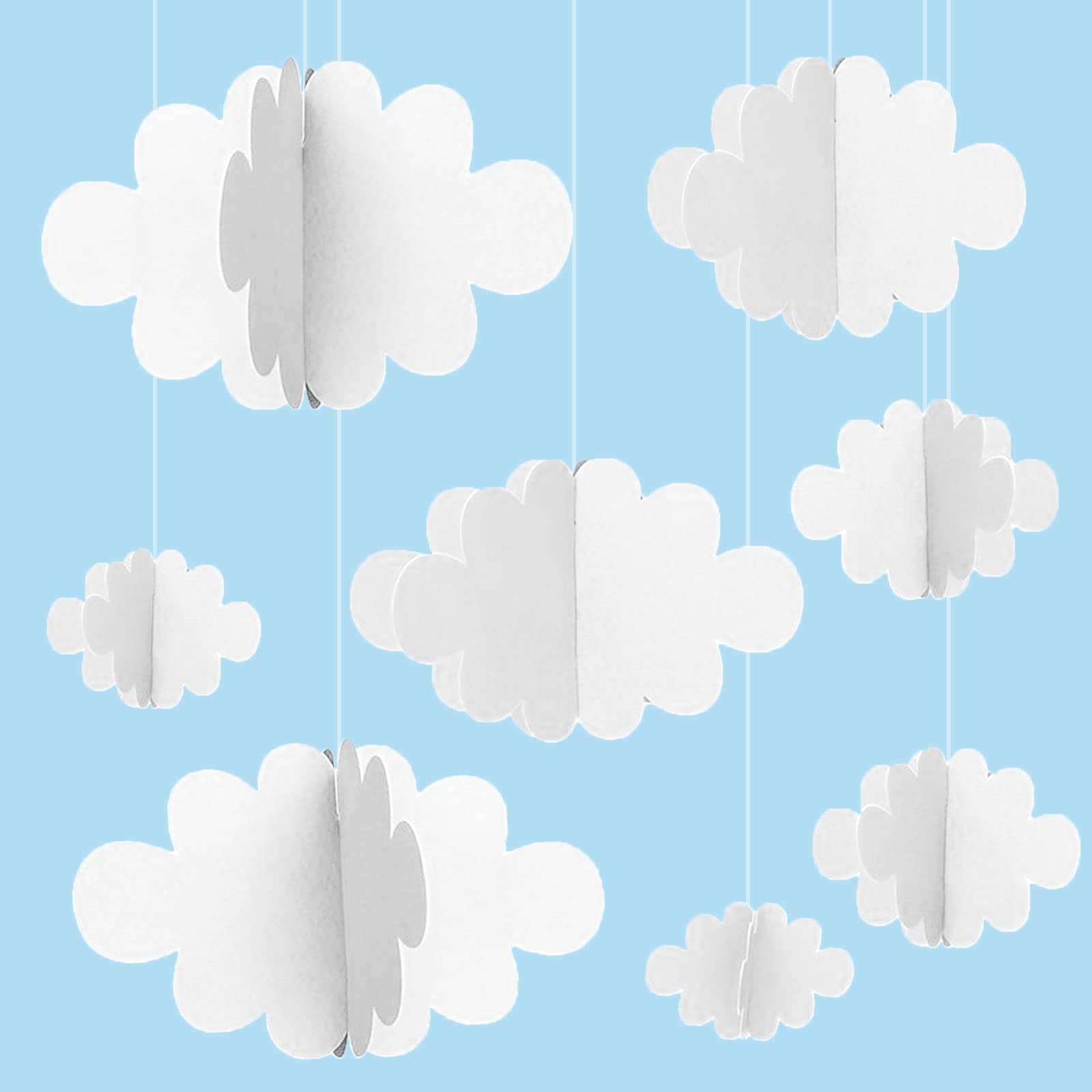 Vordpe 16-Pack Fake Clouds for Ceiling, 3D Cloud Hanging Decorations, Artificial Cloud Props, Cloud Ornaments for Children Room, Nursery, Baby Baptism Party, Wedding, Stage Decor (White)