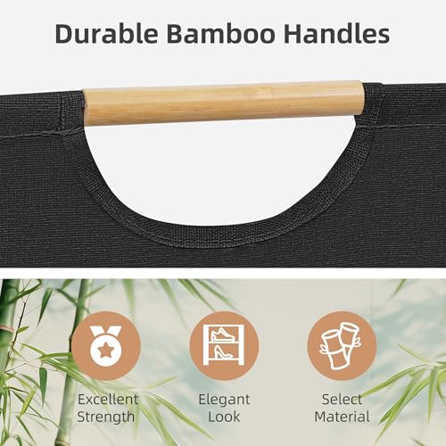 STORAGE MANIAC 2-Pack Large Laundry Hamper, 100L (26.4 Gal) Collapsible Laundry Basket with Bamboo Handles, Freestanding Waterproof Clothes Hamper for Laundry Room, Bedroom, Dorm, Towels, Black
