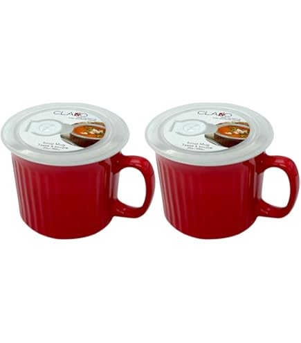 Amazon.com | 10 Strawberry Street 16oz Set of 4 Soup Mug with Lid, Red:  Coffee Cups & Mugs