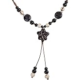 Mikovivi Colorful Ceramic Bead Long Necklace, Vintage Boho Star Pendant Y-Shaped Beaded Strand Necklace Bohemian Style Summer Statement Trendy Western Jewelry Accessories Gift for Women