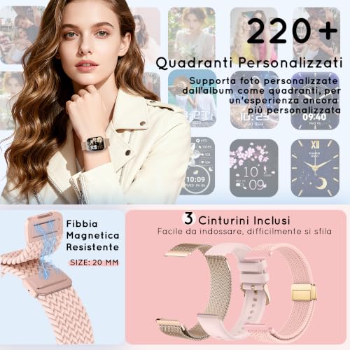 Women's Smartwatch, 1.85 Inches HD Watch 30+ Tage Autarkiezeit Telefonfunktion mit Herzfrequence/SpO2/Schlaf Monitor 120+ Sportmodi Schrittzähler Fitness Smart Watch for iOS Android, Roségold/1000mAh