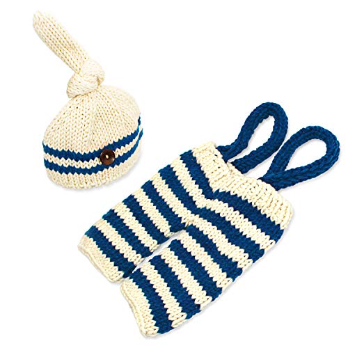 Newborn Photography Props Outfits - Baby Boy/Girl Knitted Stripe Hat Strap Pants Costume Set