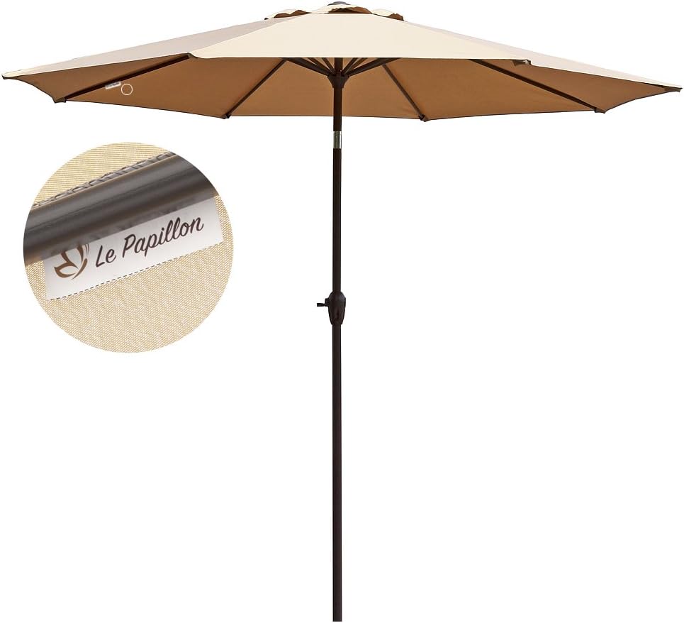 Amazon Com Le Papillon 9 Ft Outdoor Patio Umbrella Aluminum Table Market Umbrella Crank Lift Push Button Tilt Beige Garden Outdoor