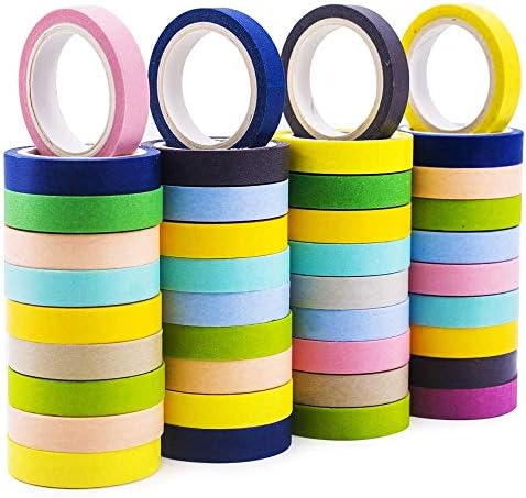 40 Rolls Multi-Colored Washi Tape Set, Decorative Masking DIY Tapes for Arts and Crafts, Gift Wrapping, Scrapbook, 0.3 inch x 16.4ft (WxL) (Random Color)