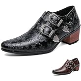 Optigard Men's Double Monk Strap Chelsea Boots,Low Top Pointed Toe Business Oxford Boots Retro Fashion Ballroom Party Western Cowboy Ankle Boots Leather Slip On Formal Loafers