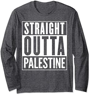 Unisex Straight Outta Palestine Funny T-Shirt Long Sleeve Large Dark Heather