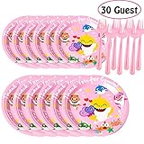 Know me Baby Shark Birthday Party Supplies Set, 50pcs Baby Shark Plates Party Decoration Cake Paper Dessert Forks Set for 30 Guest