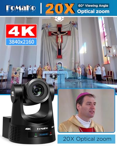 FoMaKo 4K 60FPS NDI HX3 PTZ Camera, NDI Output 4K@60, 20x Optical Zoom, AI Car Tracking, 3G-SDI HDMI2.0 LAN PoE USB3.0, Professional NDI Live Streaming Camera (K600N Black)