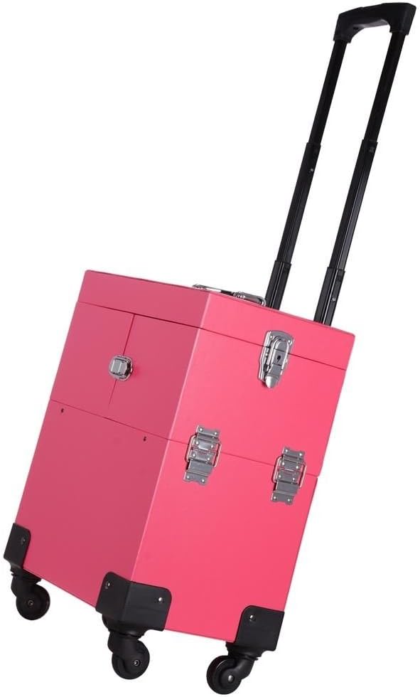 New Vanity Trolley case, vanity case, cosmetic case with mirror 51 X 37 X 24 cm (new pink)