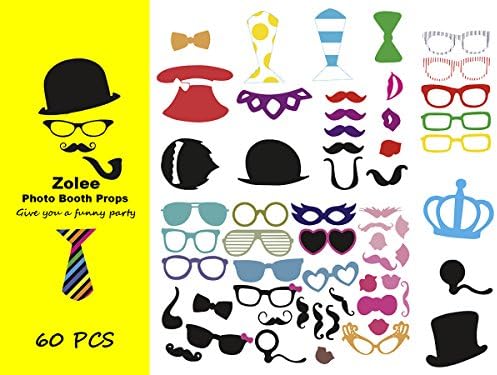 Zolee 60pcs Christmas Photo Booth Props Mustache DIY Kit - for Birthday, Wedding, Christmas Ornaments, New Year, Graduation, Party Dress-up Accessories