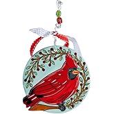 Glory Haus, Flat Christmas Ornaments, Hand-Painted, Ceramic with Wire Hangers (Cardinal Wreath)