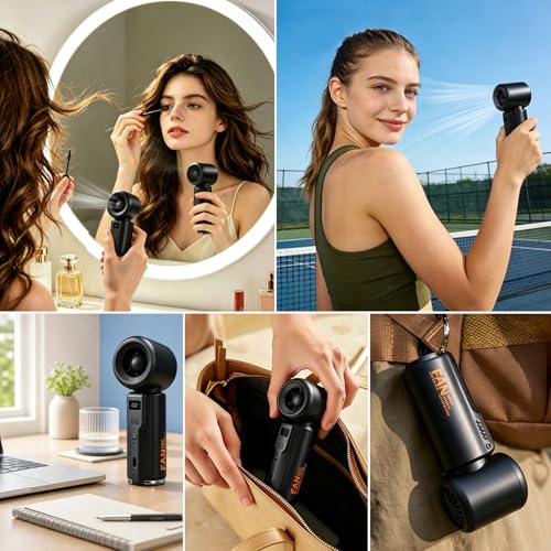 Gemmac Portable Rechargeable Turbo Fan 3000mAh USB C | 1-100 Speeds with LED Display Hook Rechargeable Battery Ventilo Handheld Woman Outdoor Travel Camping Office Home
