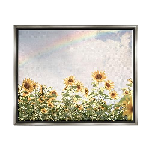 Stupell Industries Rainbow over Sunflowers Gray Framed Floater Canvas Wall Art…