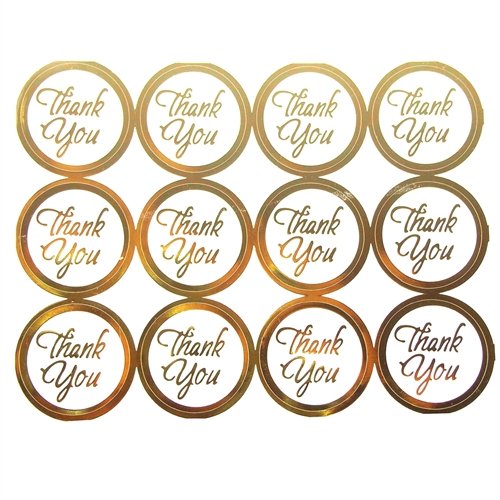 Homeford FNS007337GLD 100 Count Thank You Print Wedding Foil Seal Stickers, 1", Gold