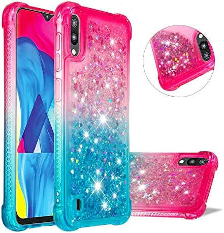 Samsung Galaxy M10 Case,Moiky Colorful Gradient Quicksand Bling Sparkle Diamond Glitter Flowing Liquid Floating Slim Soft TPU Fashion Girls Women Case for Samsung Galaxy A10,Pink&Teal