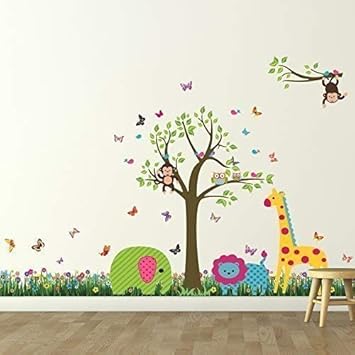 Entfernbarer Selbstklebend Wandaufkleber Britische Bunte Gras Tier Baum Kunst Aufkleber Home Dekoration Kinderzimmer Tapete Kinderzimmer Geschenk 188x156 Cm Mehrfarbig Amazon De Kuche Haushalt