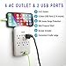 Luxtronic Surge Protector - Wall Tap - 6 Outlets with 2 USB - Charging Station - 300 Joules