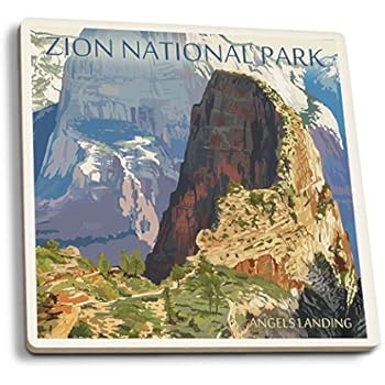 Zion National Park Utah Angels Landing Set Of 4 Ceramic Coasters Cork Backed Absorbent