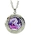 DianaL Boutique Silver Tone Beautiful White Unicorn Horse Locket Pendant Necklace Glass Cabochon Art Picture Jewelry