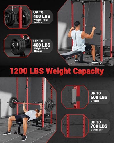 GarveeLife Power Cage, Multi-Functional Power Racks for Home Gym with Cable Crossover System, 1600LBS Weight Capacity Fitness Reality Squat Rack for Strength Workout with More Training Attachment