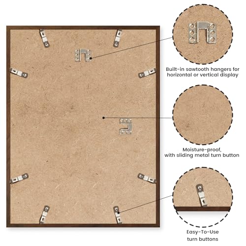 12X16 Oak Wood Picture Frame Brown Poster Frame for 8.5x11 Picture with Mat or 12x16 without Mat Natural Solid Wooden Picture Frames for Wall Art Photo and Prints