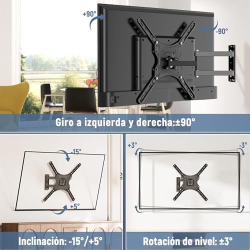 Soporte de TV, Base para Television Pared para Pantallas de 14”a 55”, TV Mount de Articulado Inclinable y Giratorio, Porta Television Movible,Universal Soporte hasta 25 kg, MAX VESA 400x400mm