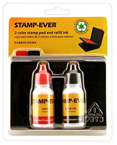 Stamp-Ever Two Color Pad/Refill Ink, Pads Measure 2-3/8 x 4 Inches Each, Two 15ml Bottles of Refill Ink, Black/Red (6193)