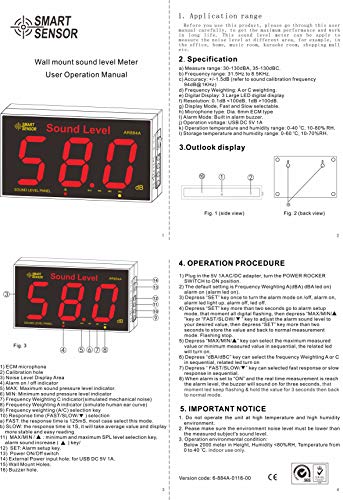 Konnon Digital Noise Meter Wall Mounted Digital Sound Level Meter Decibel Monitoring Tester Noise Volume Measuring Instrument 30-130dB Measuring Range - Thumbnail 6