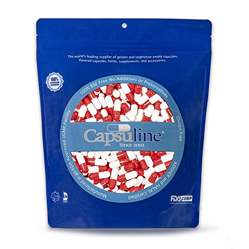 Capsuline Colored Gelatin Empty Capsules Size 4 Red/White 1000 Count