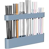 Silicone Straw Holder Self-Adhesive Straw Dispenser with 6 Slots Reusable Drinking Straw Storage Organizer Kitchen Accessories Container for Cabinet Fridge Cupboard Door (Blue)