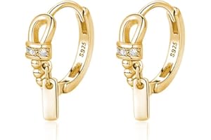 Reffeer Solid 925 Sterling Silver Minimalist Hoop Earrings for Women Teen Girls CZ Hoop Earrings Cartilage Helix Hoop Earrings Huggie